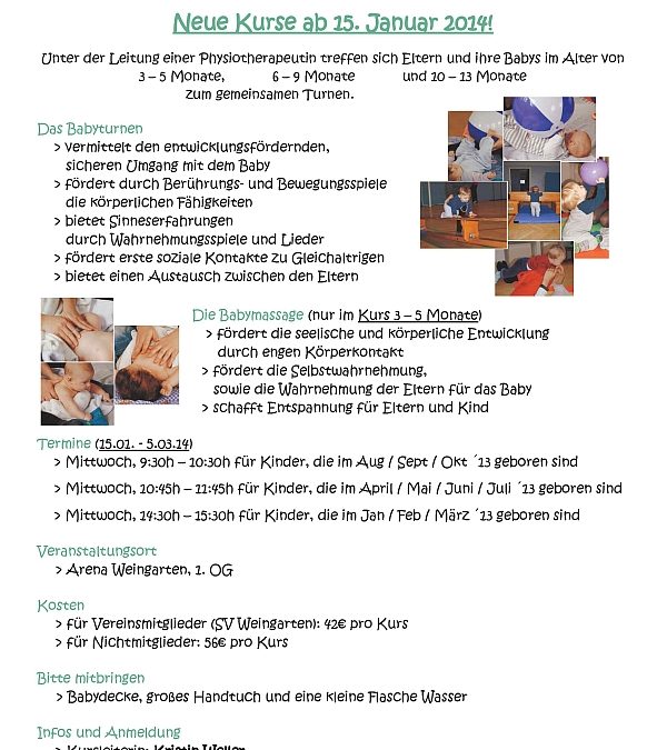 Babyturnen und Babymassage – Neue Kurse