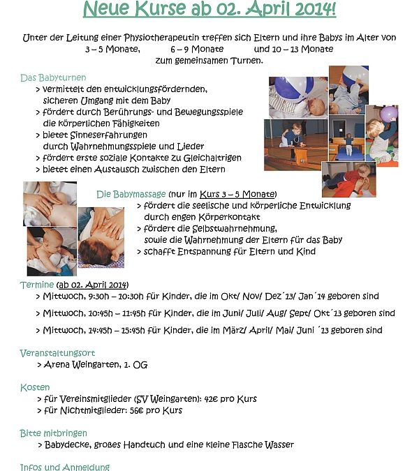 Babyturnen und Babymassage – Neue Kurse ab April